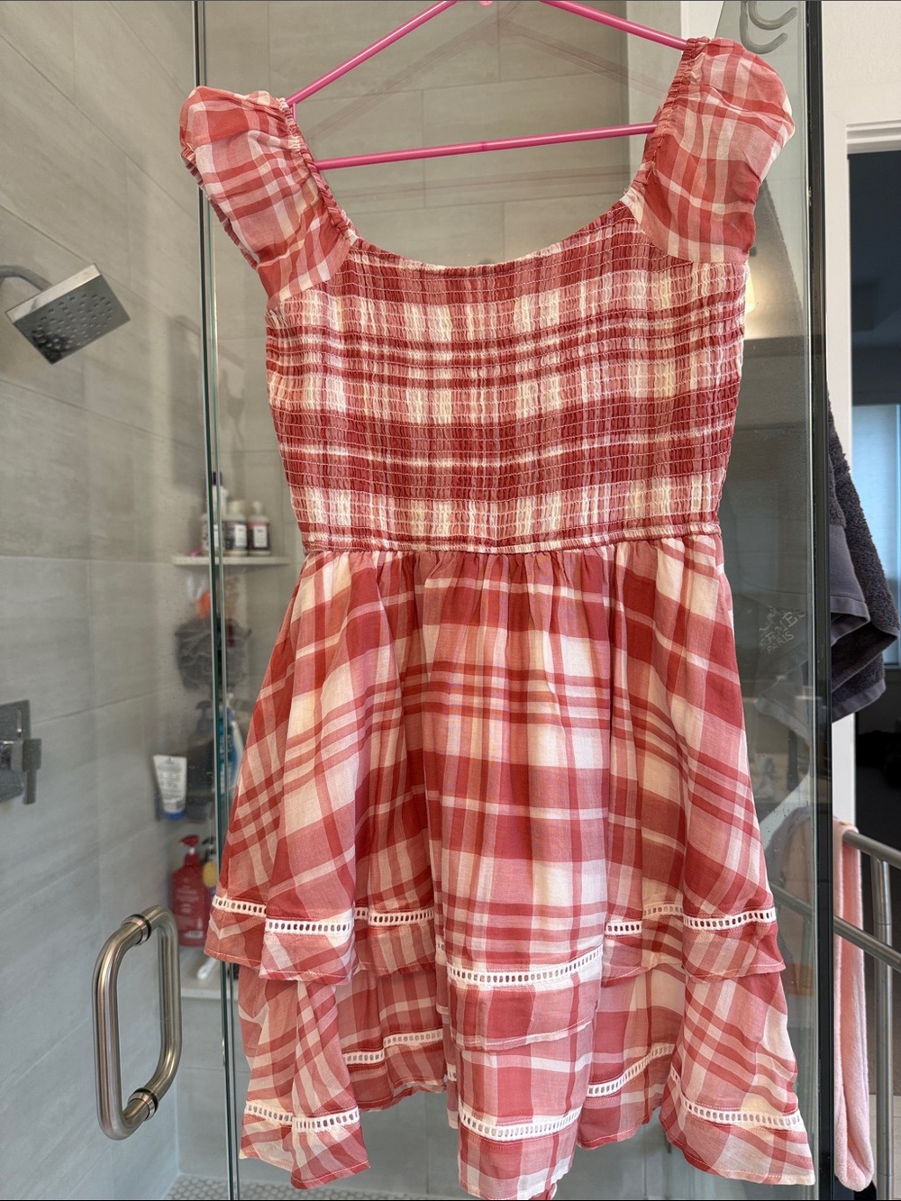 Pink Red Plaid Ruffled Sundress - Picture 4 of 8